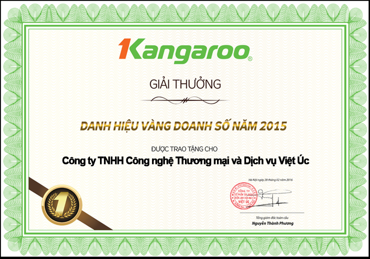 Kangaroohanoi.vn vinh dự đạt giải thưởng “ Danh hiệu vàng doanh số năm 2015”