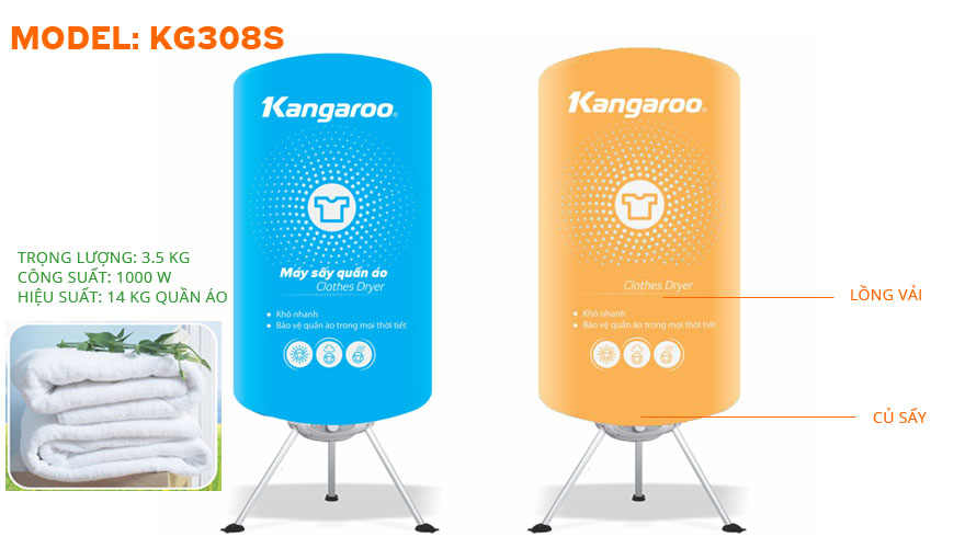 Máy sấy quần áo Kangaroo KG308S
