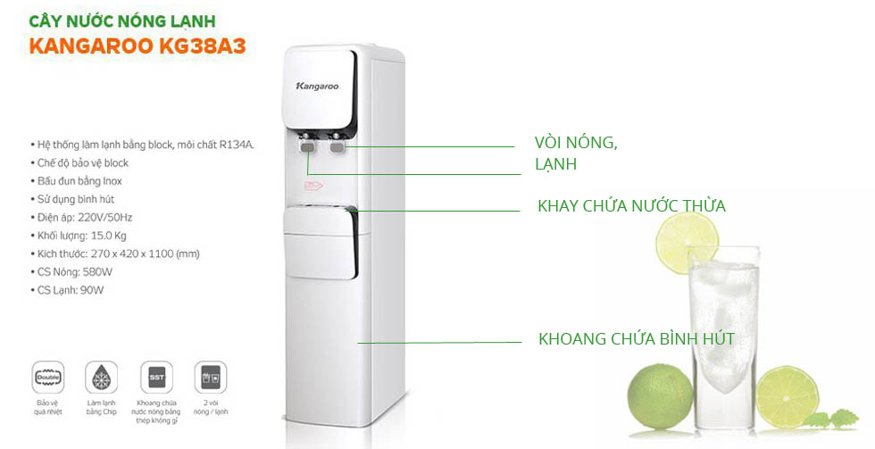 chú thích cây nước nóng lạnh Kangaroo KG38A3