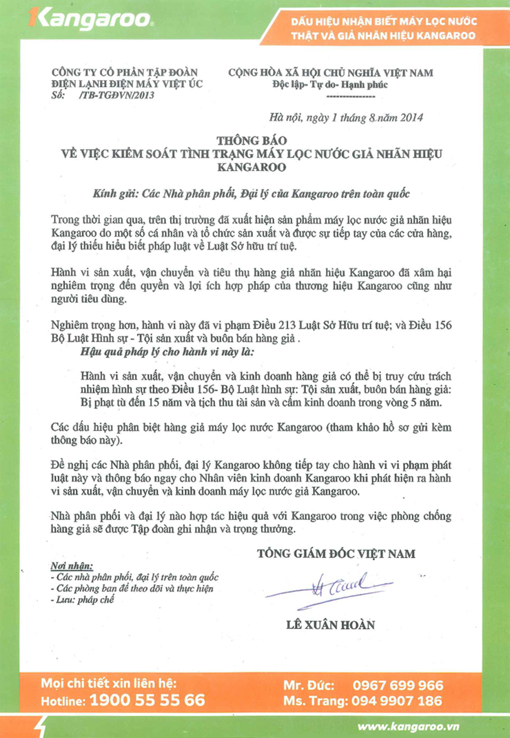 Lê Xuân Hoàn ký ngày 1 tháng 8 năm 2014