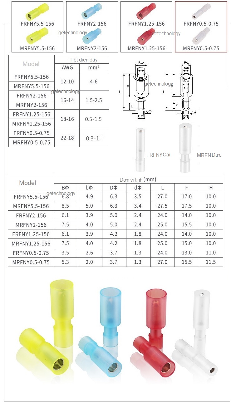 Đầu cốt nối nhanh dây điện đầu đực đầu cái FRFNY0.5-075 MRFNY0.5-075 FRFNY1.25-156 MRFNY1.25-156 FRFNY2-156 MRFNY2-156