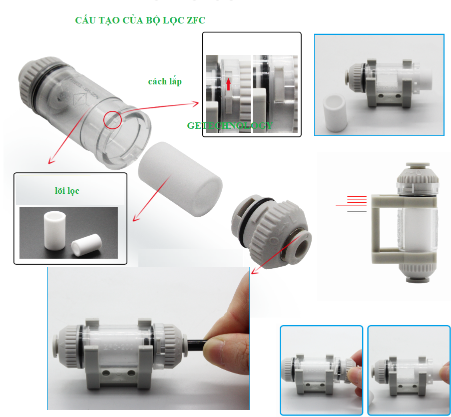 Bộ lọc khí ZFC100-06B ZFC100-04B ZFC200-06B ZFC200-08B loại dọc thân hãng SMC