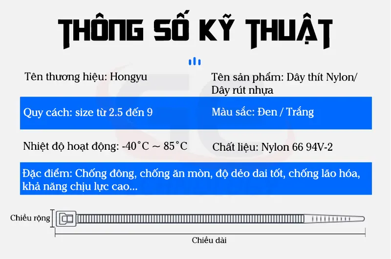 dây thít nhựa HONGYU,dây rút cáp nhựa,dây buộc cáp điện,dây thít nylon,dây rút nylon PA66,dây buộc dây điện công nghiệp,dây thít nhựa chịu lực,dây rút nhựa màu đen,dây rút nhựa màu trắng,dây rút nhựa ngoài trời