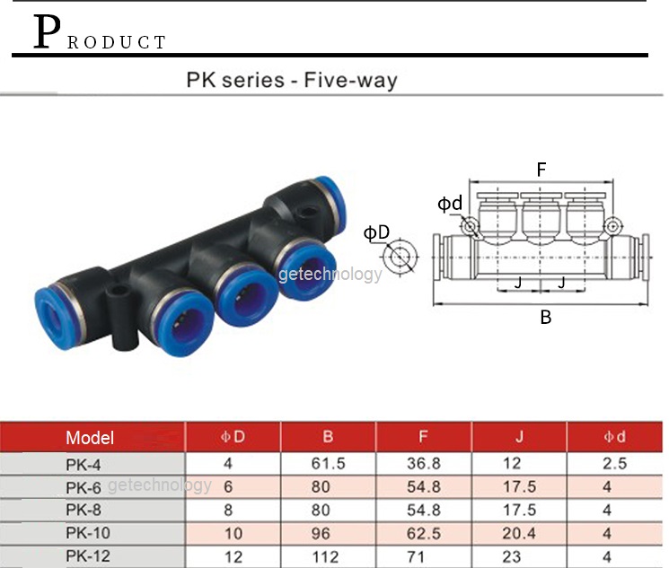 Đầu nối hơi nhanh chia 5 PK4-4 PK6-6 PK8-8 PK10-10 PK12-12 cút nối khí 5 cổng PK4 PK6 PK8 PK10 PK12