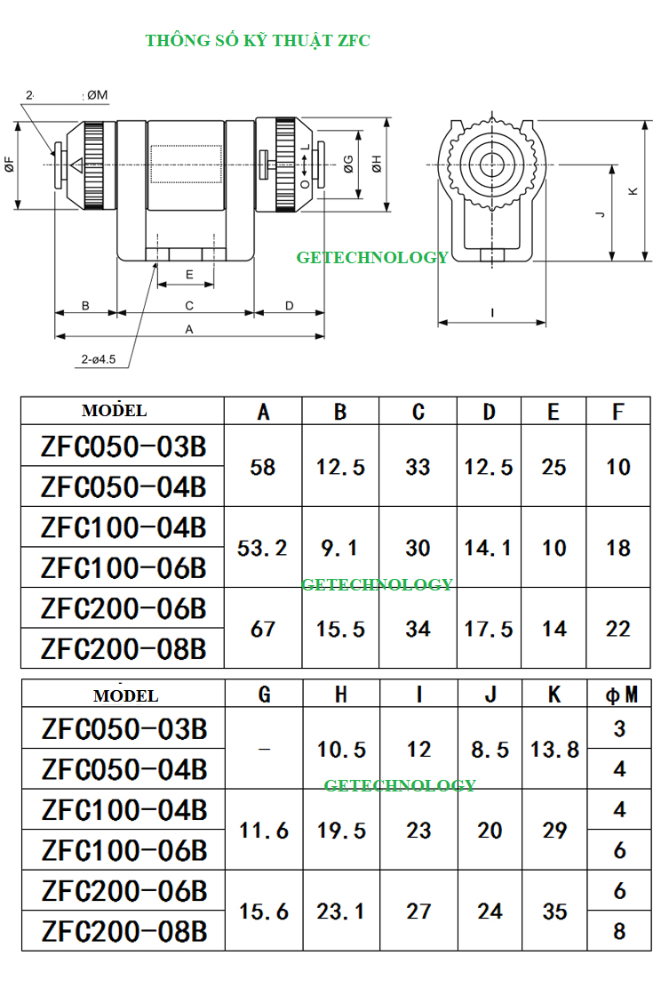 Bộ lọc khí ZFC74-B, bộ lọc khí ZFC75-B loại dọc thân