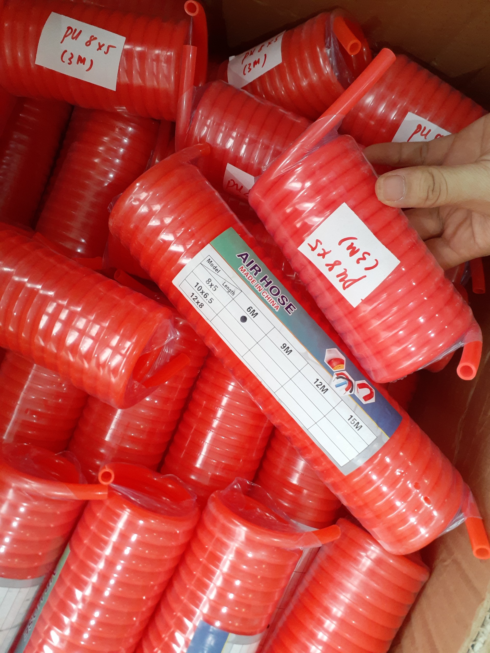 Ống dây khí xoắn PU phi 8, phi 10, phi 12 dài 3m, 6m, 9m, 12m, ống dây xoắn khí nén