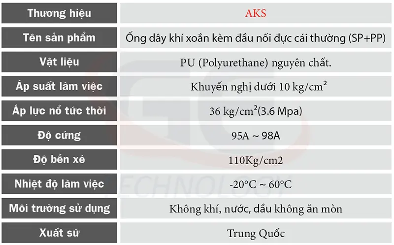 dây khí nén xoắn, ống PU phi 8, dây khí nén phi 10, dây khí PU phi 12,