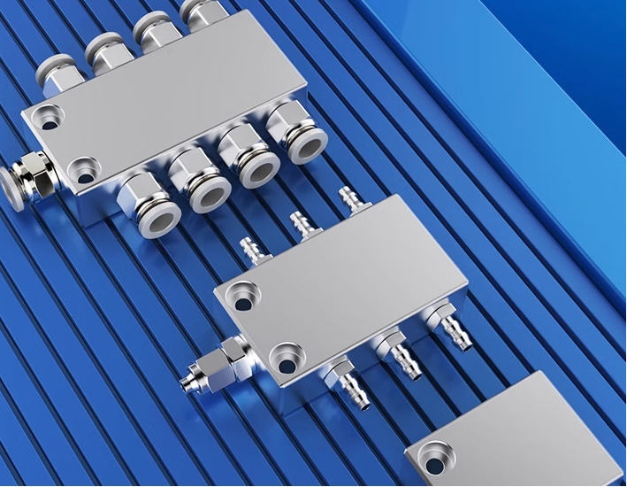 Bộ chia khí nhiều cổng 1 đầu vào ra 4,6,8,10,12,14,16 cổng, gas distribution, Thanh chia khí nén nhiều cổng
