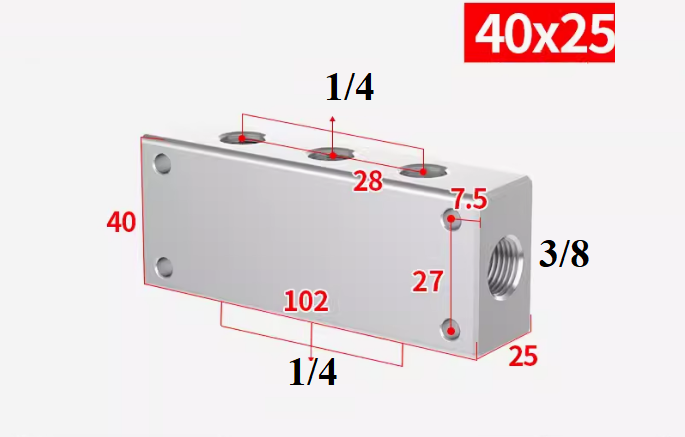 Bộ chia khí nhiều cổng 1 đầu vào ra 4,6,8,10,12,14,16 cổng, gas distribution, Thanh chia khí nén nhiều cổng