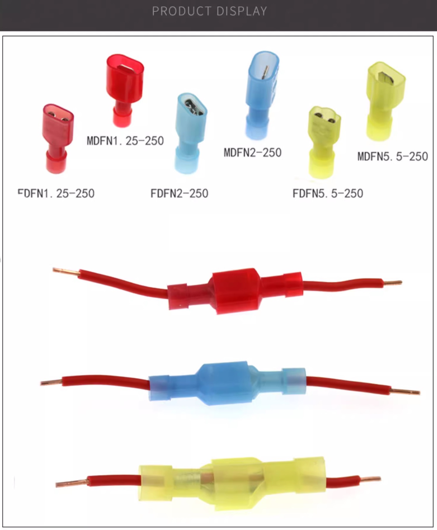 Đầu cốt đực cái FDFN + MDFN dạng ghim dẹt phủ ni lông chống cháy, chịu nhiệt,Đầu cốt điện phủ nhựa loại FDFN, MDFN