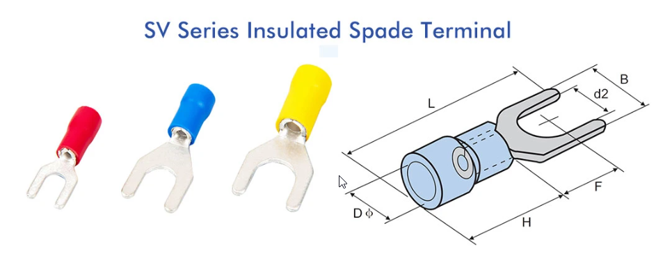 Đầu cốt chẻ bọc nhựa, Đầu cos chẻ bọc nhựa, đầu chữ Y SV1.25-3.2, SV1.25-4S, SV1.25-5, SV2-3.2, SV2-4S, SV2-5S, SV3.5-5, SV5.5-6 hãng CHCC