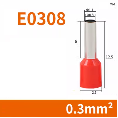 Đầu cốt kim rỗng E0308, Đầu cốt pin rỗng E0308 tiết điệt 0.3mm2