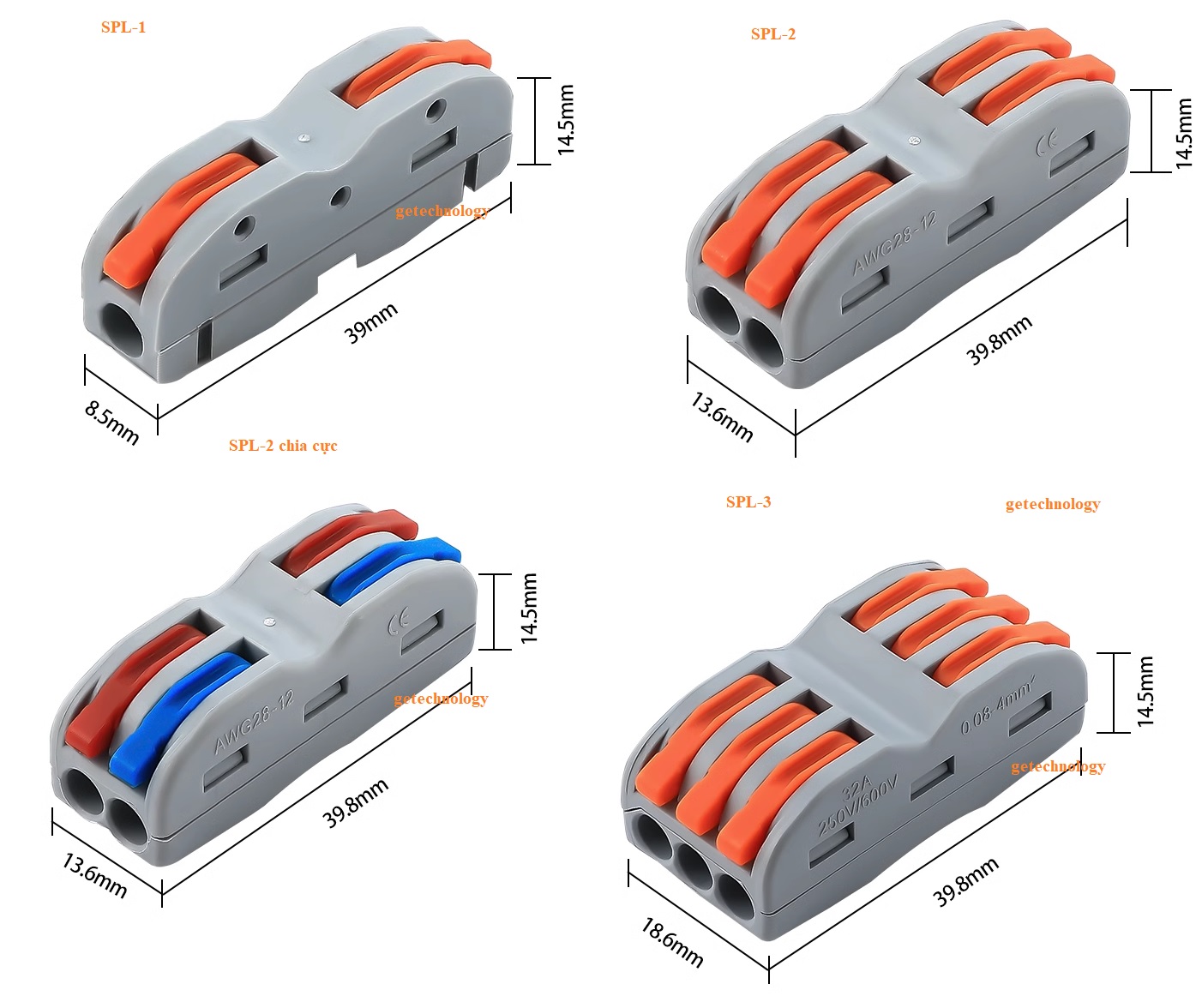 Cút Nối Dây Điện SPL-1 SPL-2, SPL-3, SPL-4, SPL-42, SPL-62, SPL-63 SPL-82, SPL-84, SPL-93 đầu nối nhanh dây điện SPL-3, SPL-4, SPL-42, SPL-62, SPL-63 SPL-8, SPL-84, SPL-93 32A 250V/4KV, Cút Nối Dây Điện Nhanh SPL