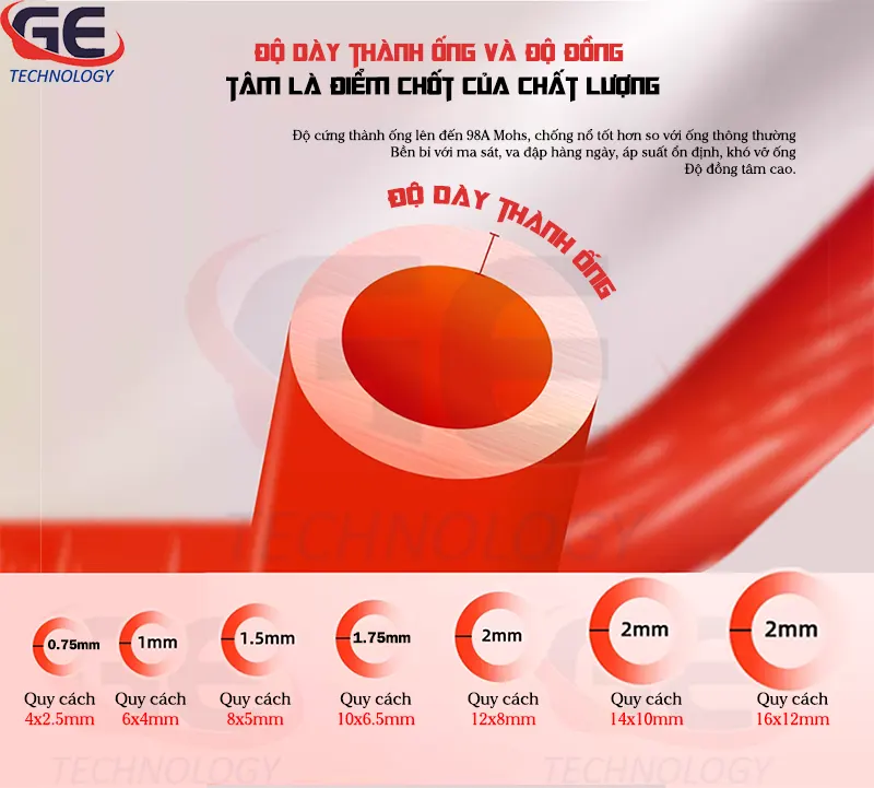 dây xoắn khí công nghiệp, dây PU phi 4, dây PU phi 6, ống khí nén phi 12mm