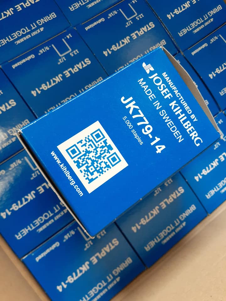 Máy dập ghim, máy bắn ghim vỏ thùng Carton JK20T779, ghim JK779/14 hãng JK