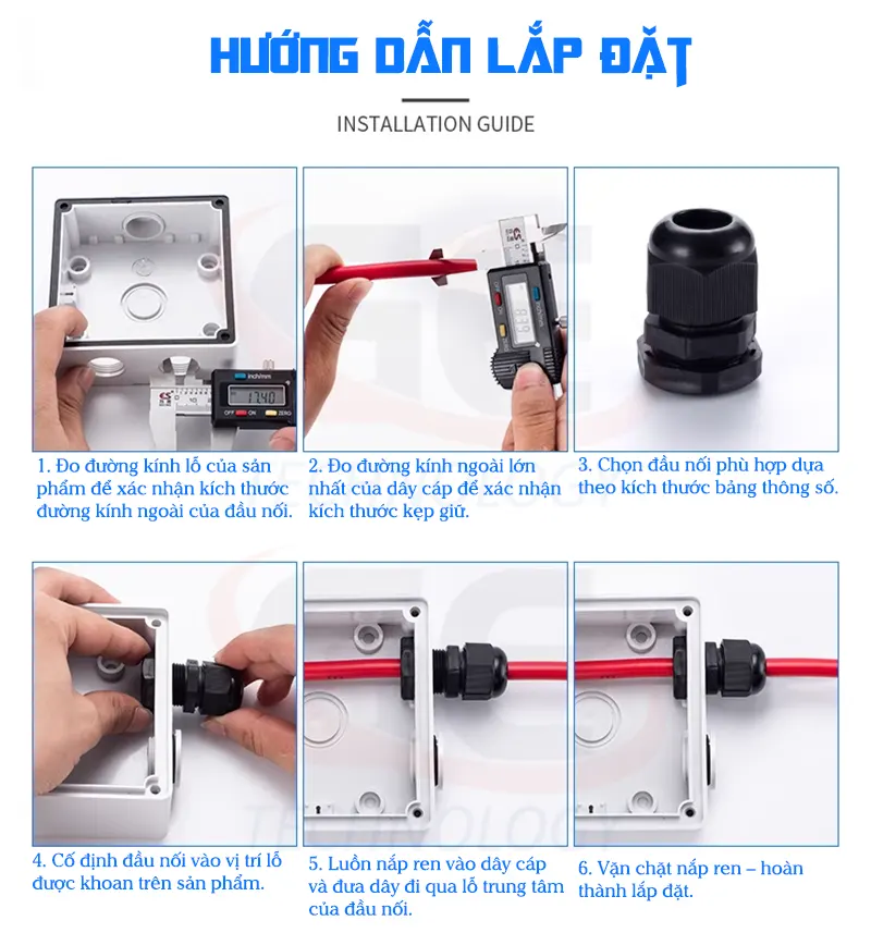 cable gland PG, nhông siết cáp, fitting siết dây điện, phụ kiện tủ điện