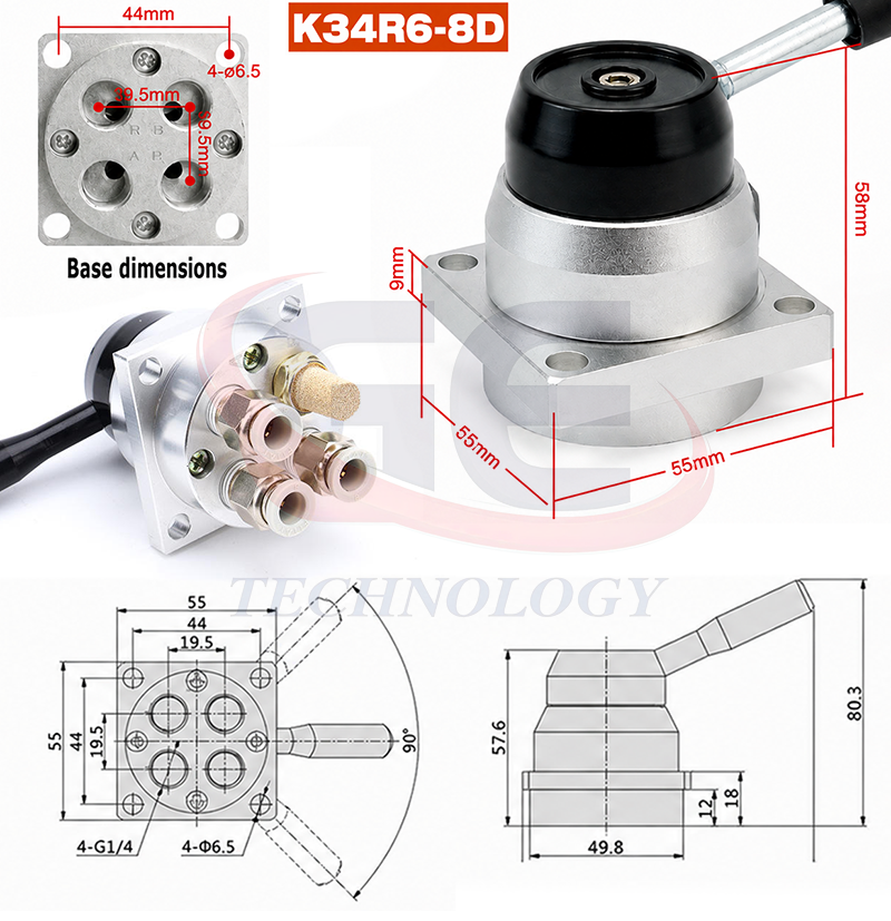 Van gạt tay, Zonye,Van gạt tay K34R6-8D 3 vị trí 4 cửa,van K34R6-8D, Thông số kỹ thuật van gạt tay K34R6-8D, Van khí nén K34R6-8D cổng G1/4, Van K34R6-8D, K34R6-8, K34R6-8D, K34R6-8L, K34R6-8A