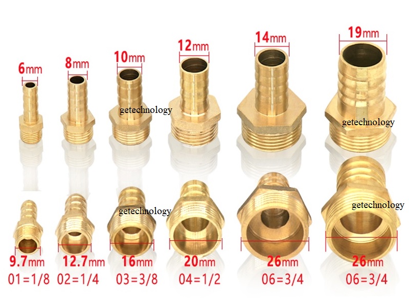 Khớp nối ren ngoài nối ống nước đuôi chuột bằng đồng, búp đồng ren ngoài, Đầu nối đuôi chuột ren ngoài nối ống nước