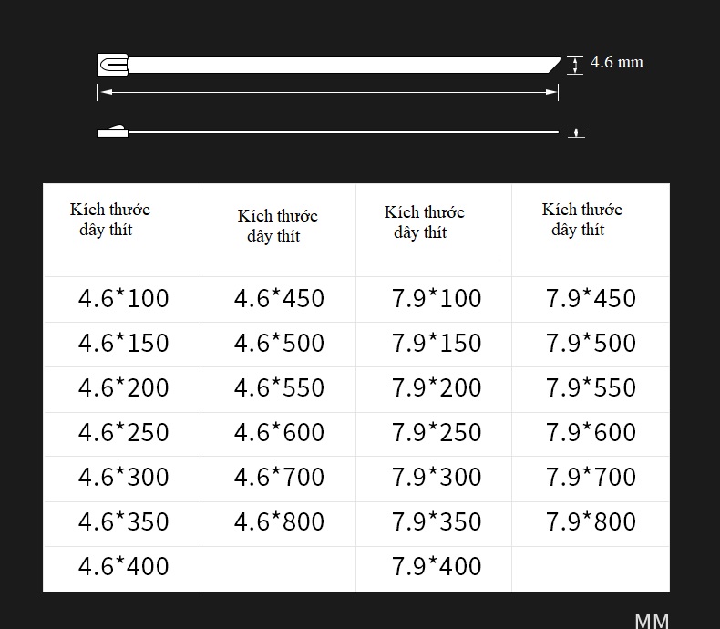 Dây thít inox 304 thép không gỉ, dây lạt inox 304, Dây rút inox 304, Dây siết bằng inox 304, dây cáp kim loại tự khóa cáp chịu nhiệt
