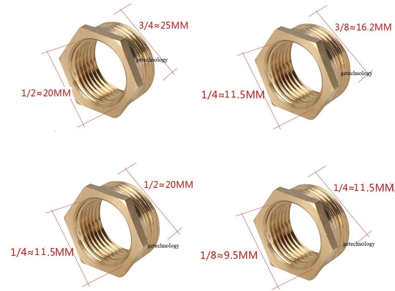 Lơ thu đồng chuyển ren trong ren ngoài, cà rá ngược, khớp nối ren đồng, đầu nối ren đồng, ren ngoài to hơn ren trong