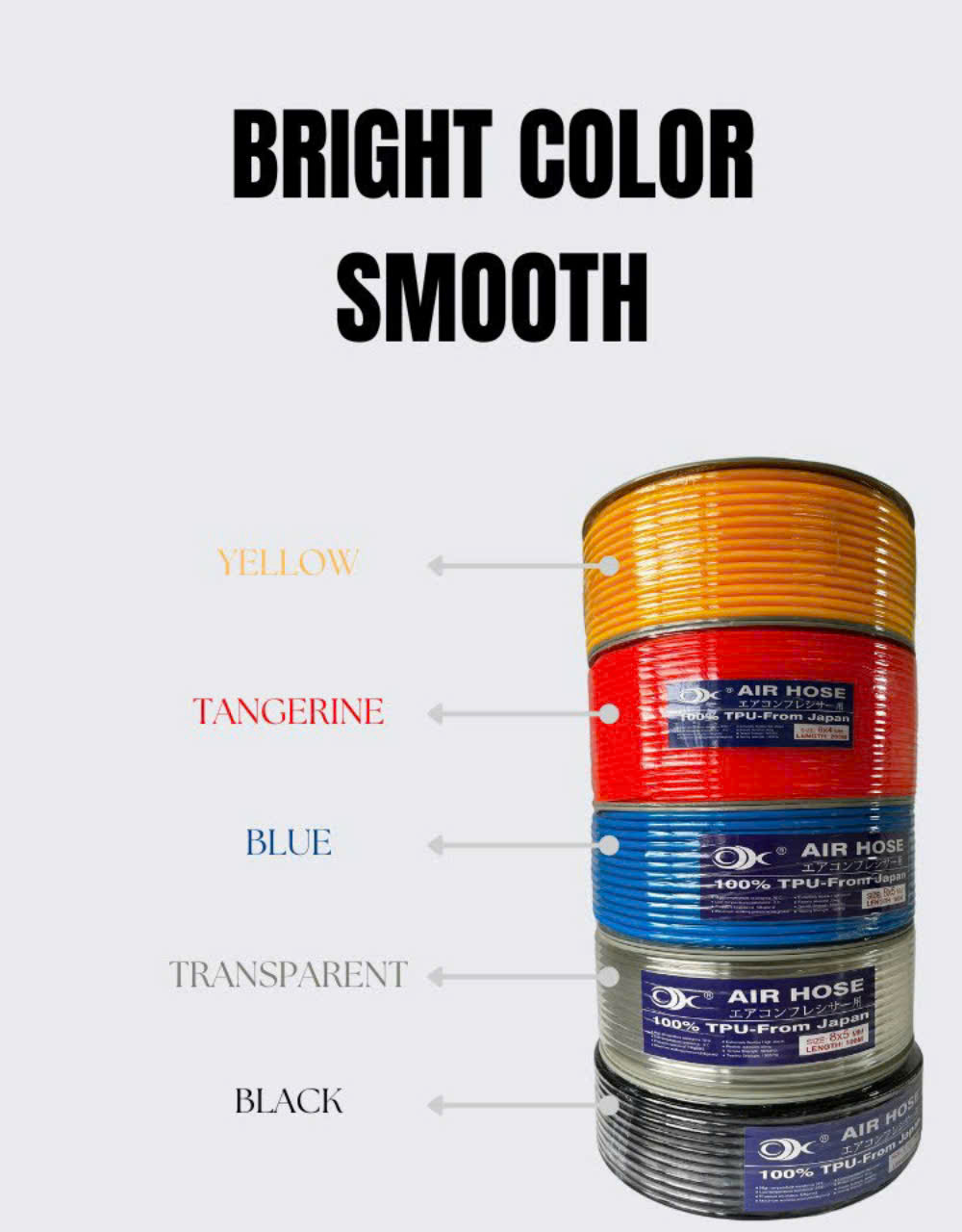 Ống dây khí nén PU màu trắng và xanh dương, đen có sẵn phi 4,6,8,10,12,16mm - hãng OK liên doanh Việt Nhật