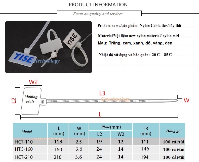 Dây thít đánh dấu bảng tên HCT-98 HCT-110 HCT-160 HCT-210 Dây rút đánh dấu bảng tên HCT-98 HCT-110 HCT-160 HCT-210