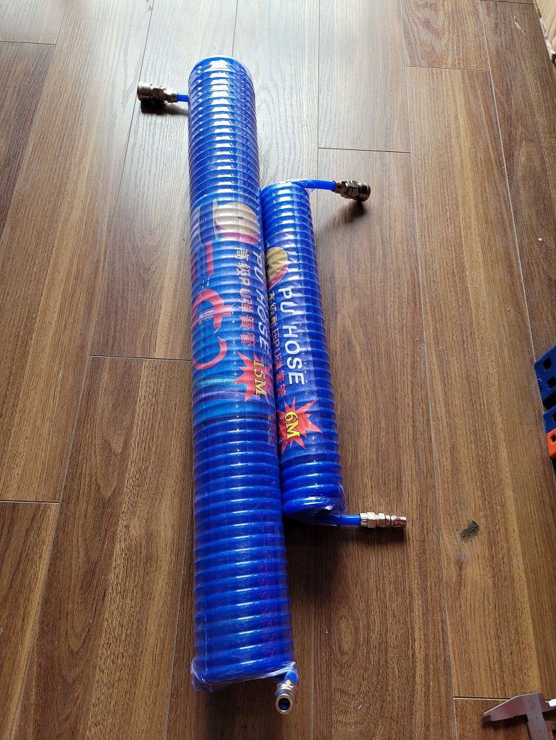 Ống dây khí xoắn PU phi 8 dài 3m, 6m, 9m, 12m, 15m ống dây xoắn phi 8, ống dây khí phi 8 màu trắng trong