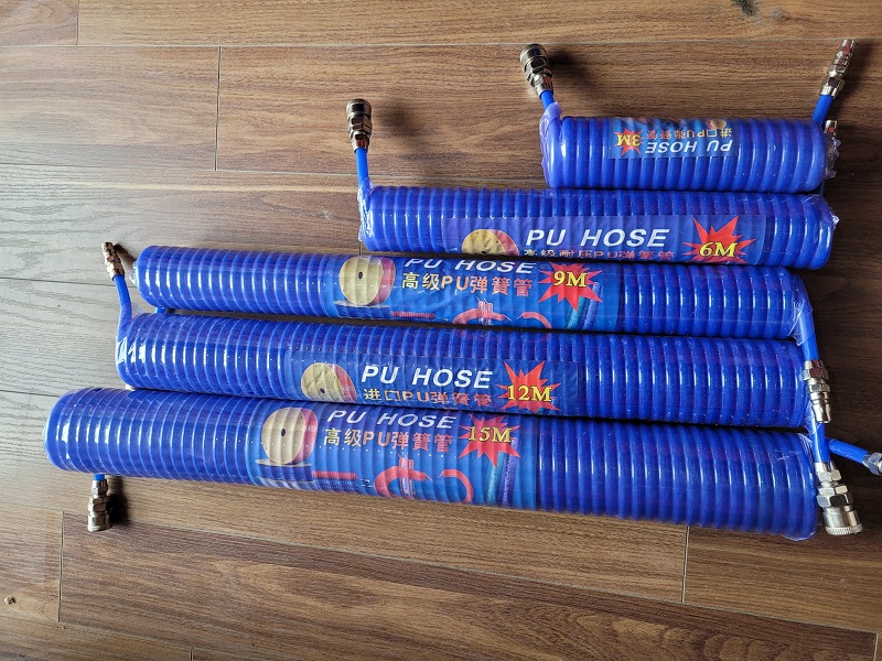 Ống dây khí xoắn PU phi 8 dài 3m, 6m, 9m, 12m, 15m ống dây xoắn phi 8, ống dây khí phi 8 màu trắng trong