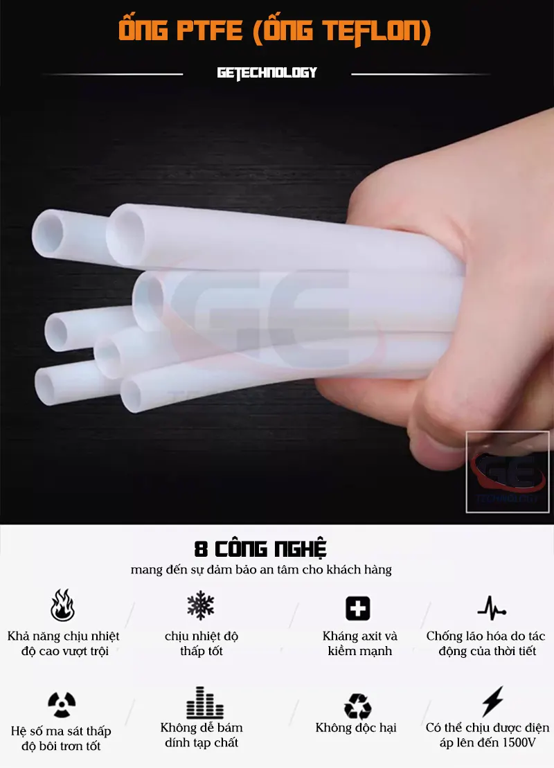 ống ptfe chịu nhiệt, ống teflon kháng hóa chất