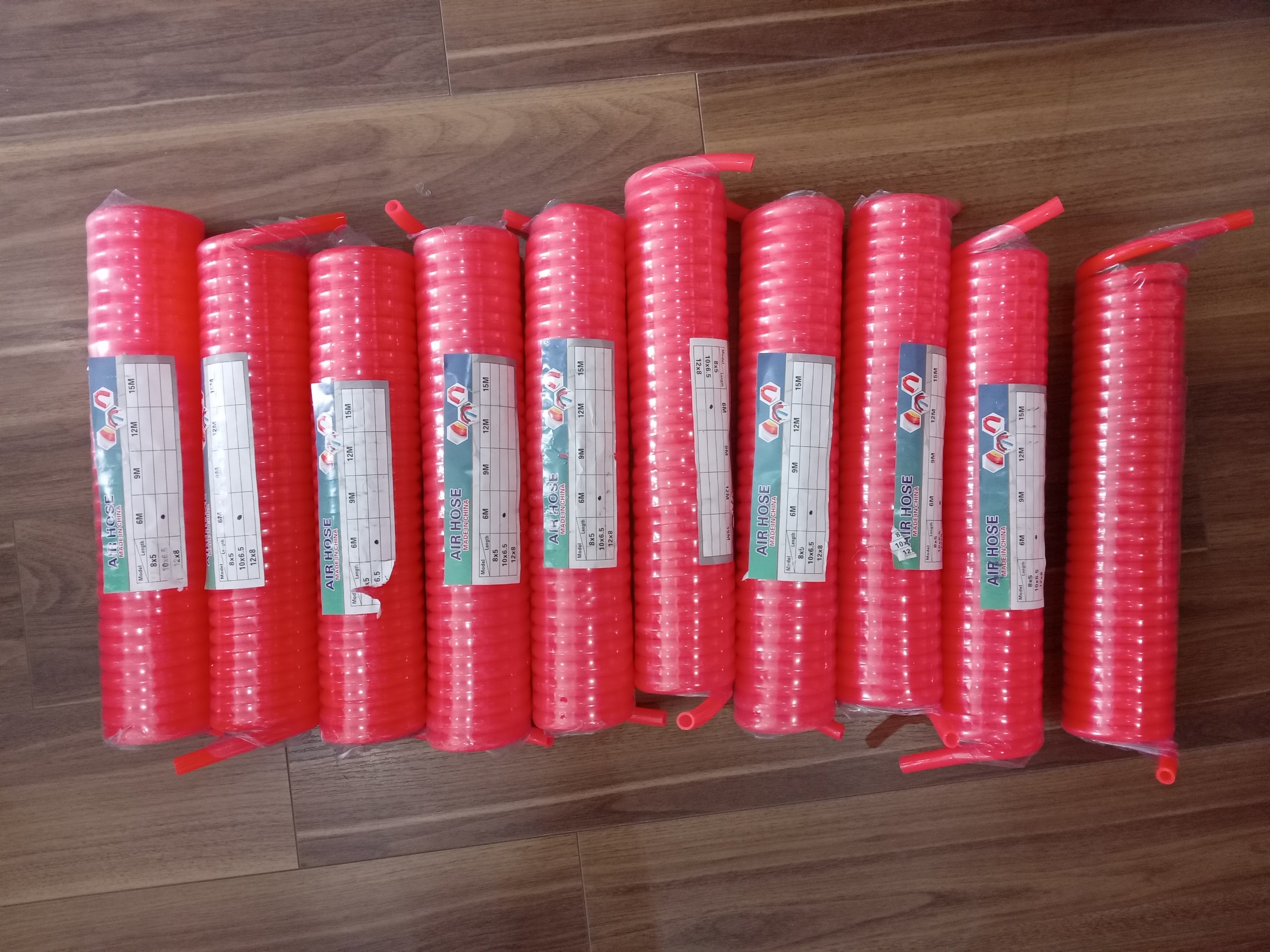 Ống dây khí xoắn PU phi 8, phi 10, phi 12 dài 3m, 6m, 9m, 12m, ống dây xoắn khí nén