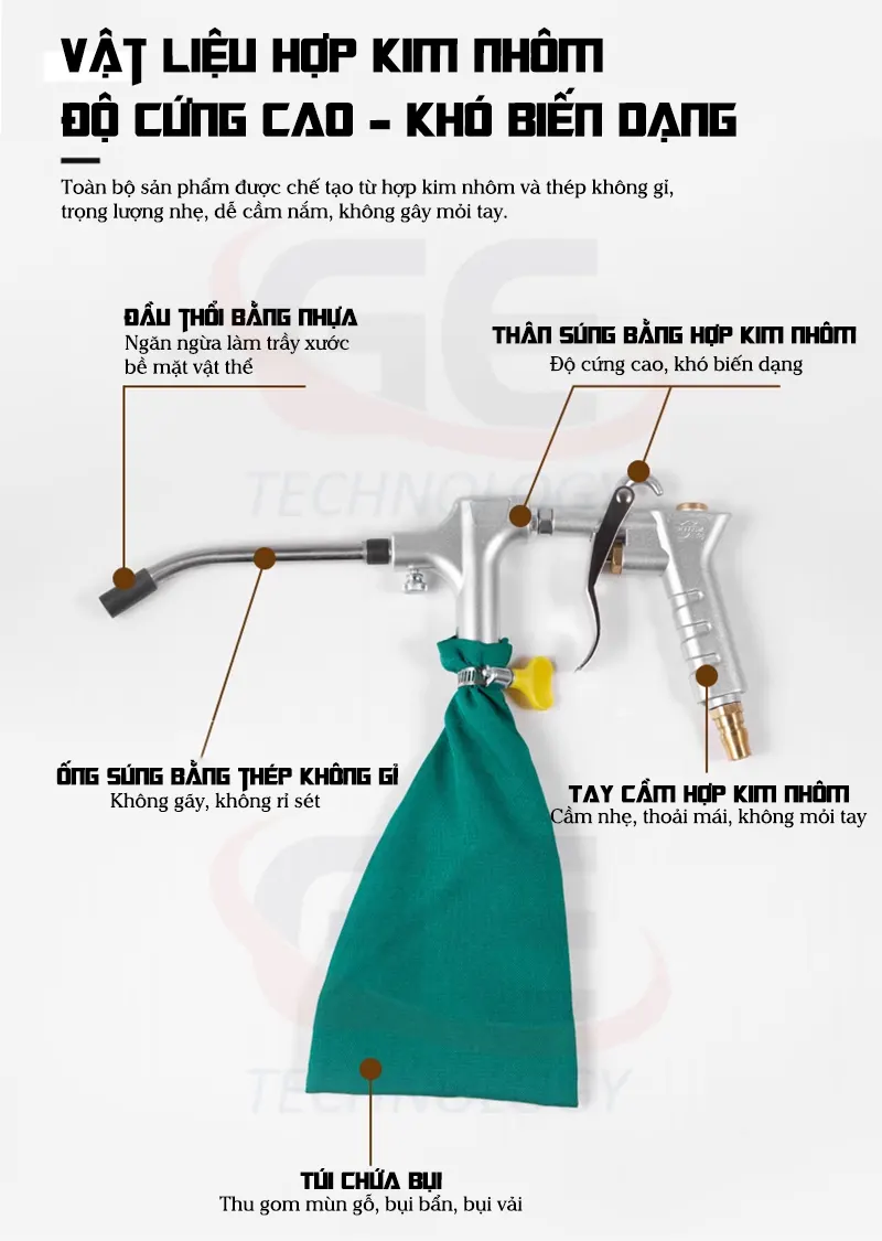 thành phần - cấu tạo súng hút thổi bụi kết hợp súng thổi bụi khí nén, súng hút bụi khí nén