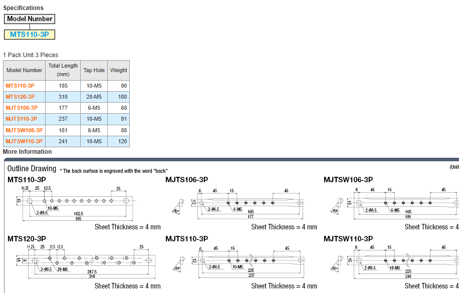 Thanh đồng MTS110-3P Copper Bar (Current-Carrying Capacity 100A) 3 Pieces Per Package MTS110-3P