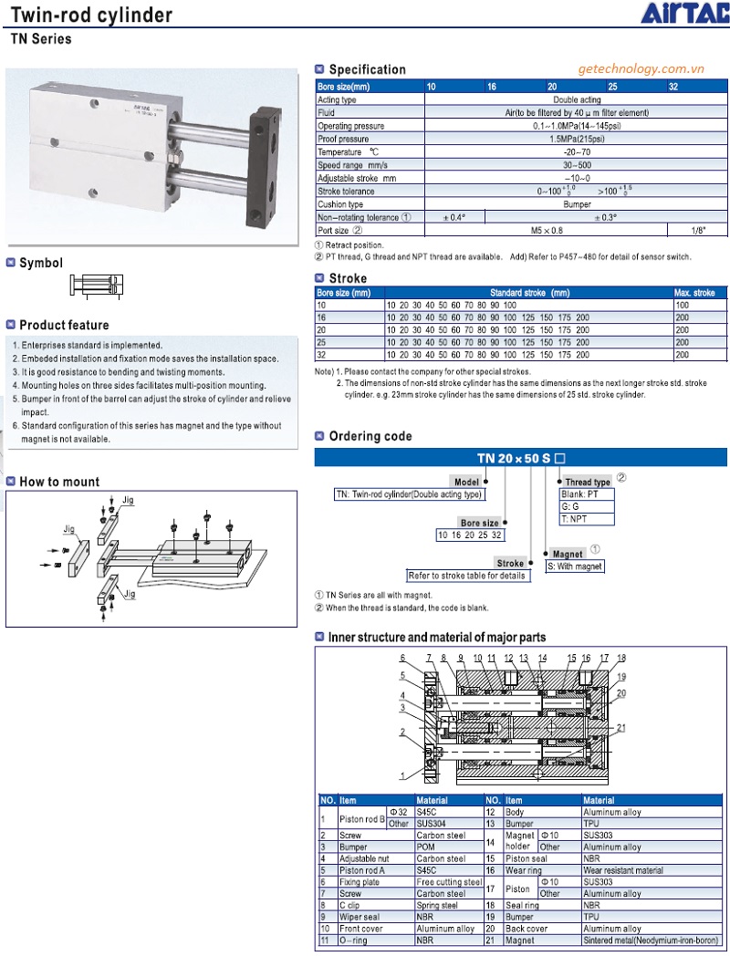Thiết bị khí nén Airtac - xy lanh khí nén dòng TN