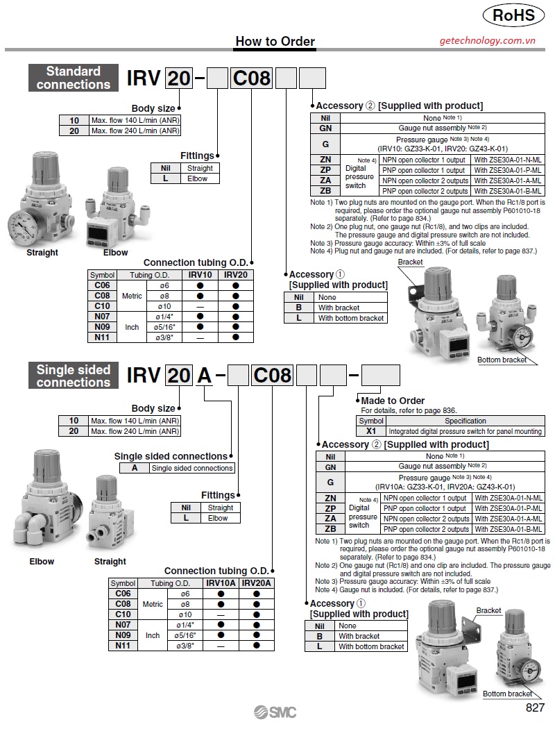 Thiết bị khí nén SMC - Bộ điều áp chân không dòng IRV10/20