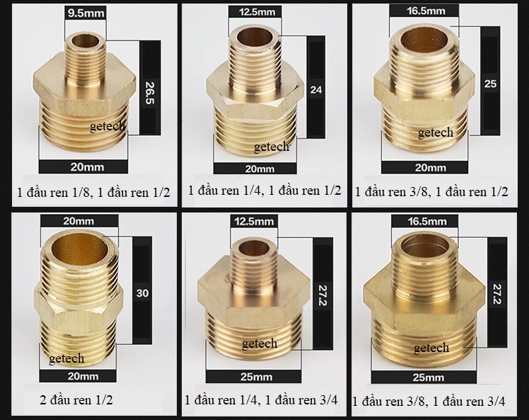 Kép ren đồng 1/8,1/4,3/8,1/2 inch, nối ren đồng 1/8,1/4,3/8,1/2 inch, kép đồng