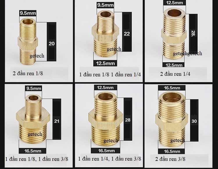 Kép ren đồng 1/8,1/4,3/8,1/2 inch, nối ren đồng 1/8,1/4,3/8,1/2 inch, kép đồng