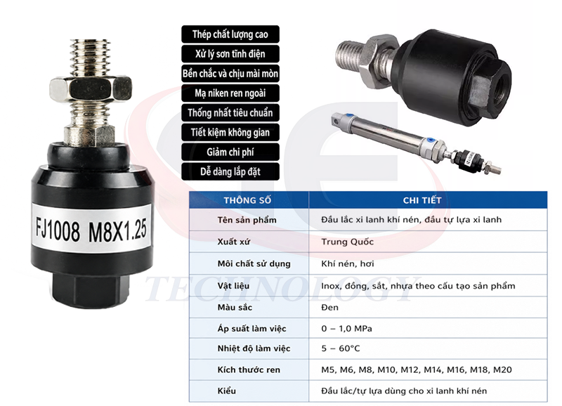 Đầu lắc xi lanh,tự lựa khí nén,M20,M5X080F, M6X100F, M8X125F, M10X125F, M12X125F, M14X150F, M16X150F, M18X150F, M20X150F