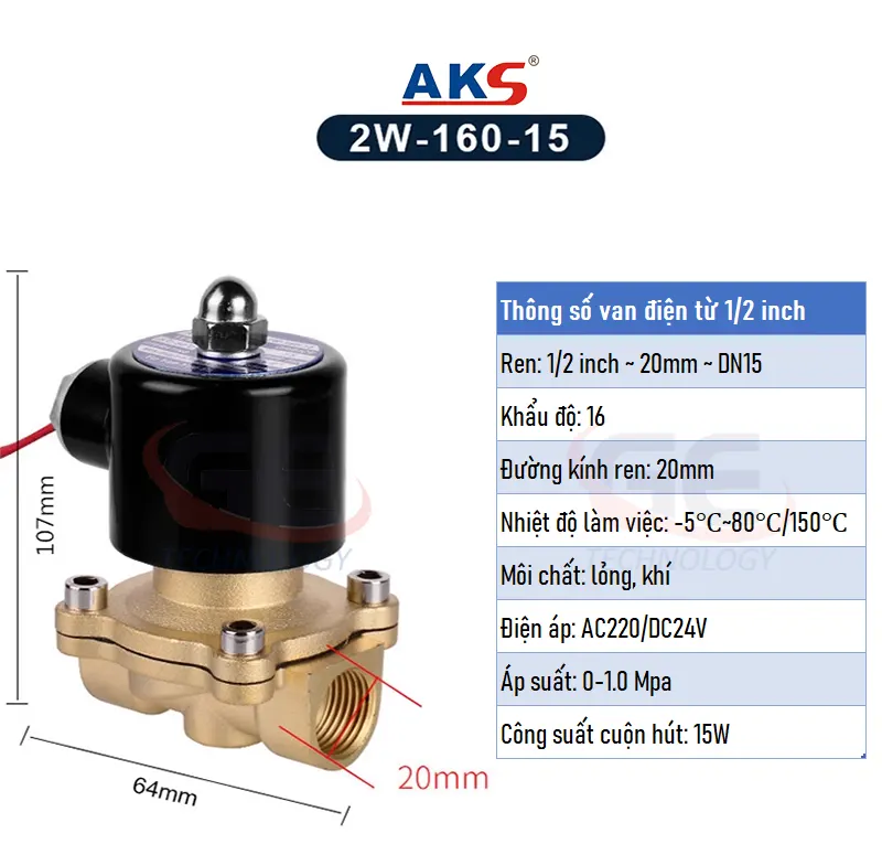 van điện từ thường đóng điều khiển bằng điện 220V