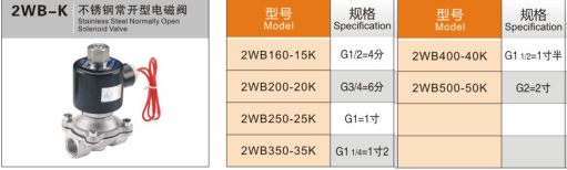 Van điện từ thân nước 2WB-K thường mở thân thép thường mở, Van điện từ 2WB-K hãng AKS 2WB160-K, 2WB200-20K, 2WB250-25K, 2WB350-35K, 2WB400-40K, 2WB500-50K