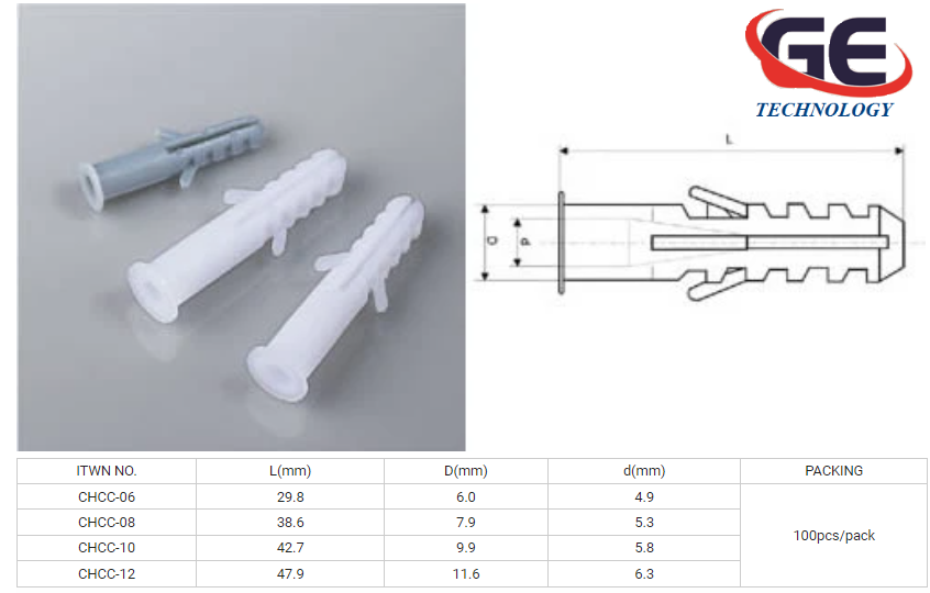 Vít nở nhựa CHCC-06 CHCC-08 CHCC-10 CHCC-12, vít nở xoè, tắc kê nhựa, ống nhựa nở