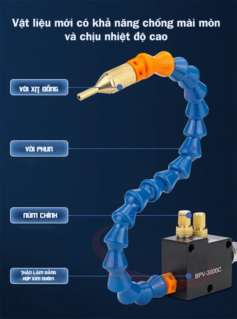 vòi phun làm mát nhôm, làm mát khi gia công, làm mát chi tiết gia công