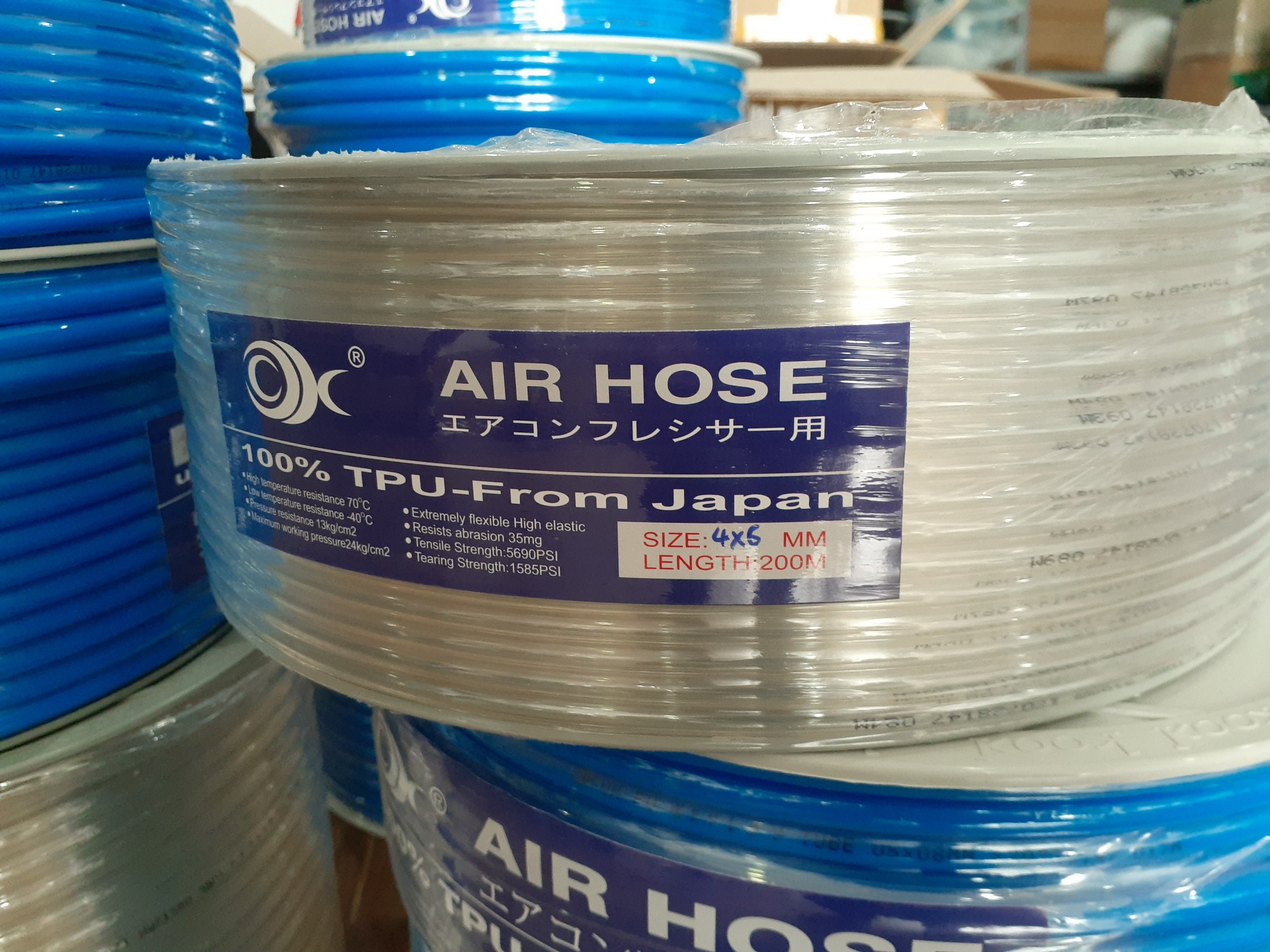 Ống dây khí nén PU màu trắng và xanh dương, đen, đỏ, vàng có sẵn phi 4,6,8,10,12,14,16mm - hãng OK liên doanh Việt Nhật