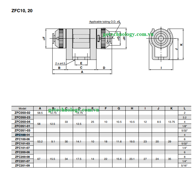 Bộ lọc khí ZFC100-06B ZFC100-04B ZFC200-06B ZFC200-08B loại dọc thân hãng SMC