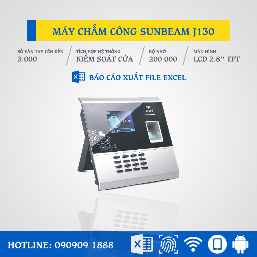 Máy chấm công vân tay +wifi SUNBEAM J130