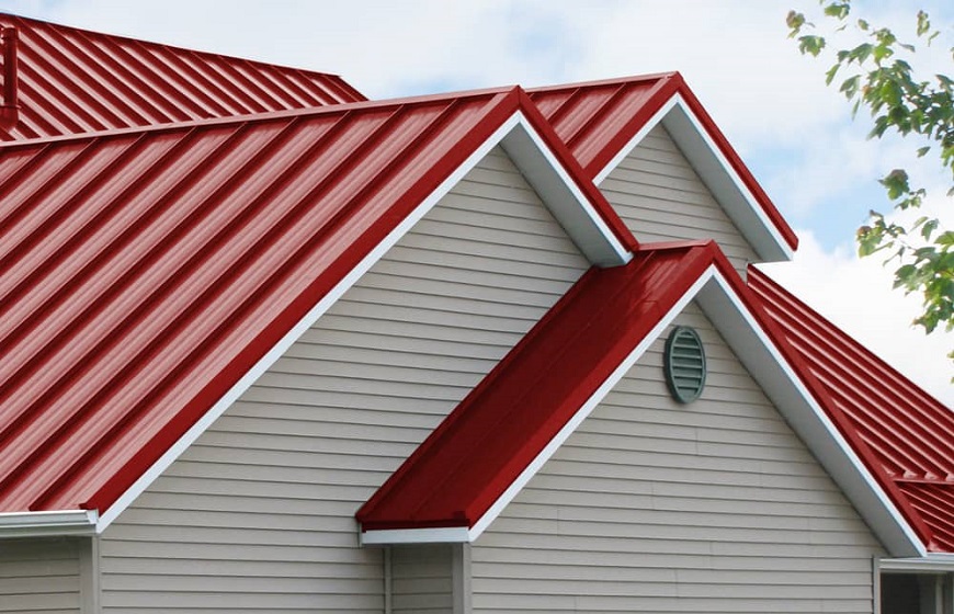 Mẫu nhà 2 tầng tôn lợp mái màu đỏ đậm đẹp nhất 2024