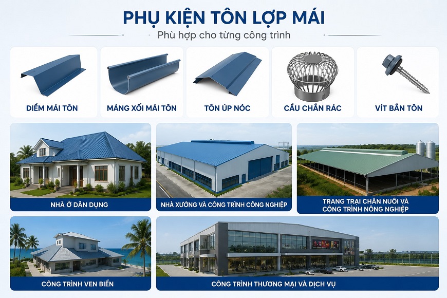 Cách lựa chọn phụ kiện mái tôn phù hợp từng loại công trình