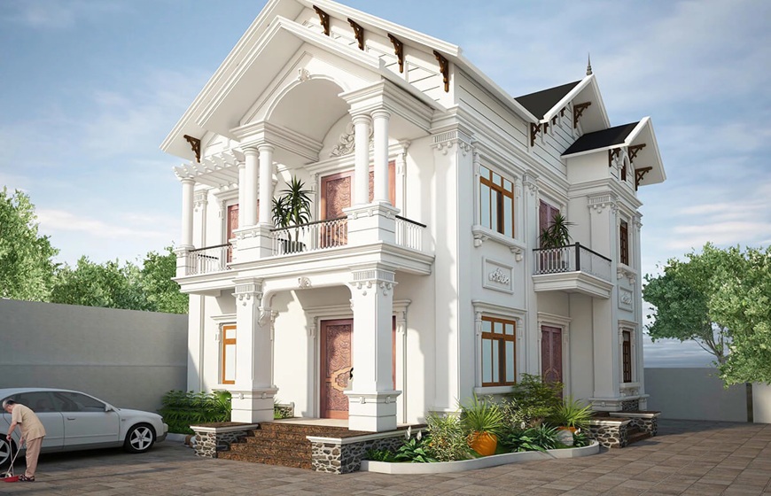 Những ý tưởng trang trí mặt tiền nhà mái thái 2 tầng không thể bỏ qua