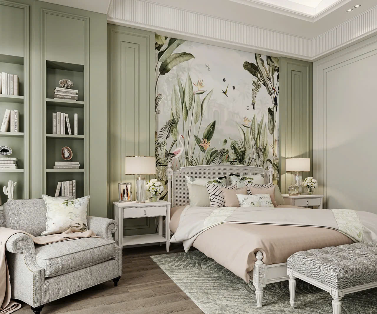 Họa tiết lấy cảm hứng từ thiên nhiên được ứng dụng tinh tế trong không gian, mang lại cảm giác sinh động, tươi mát và tạo điểm nhấn đậm chất nhiệt đới