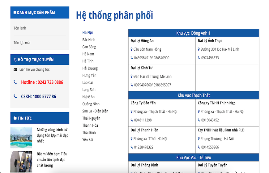 Hệ thống phân phối tôn Olympic xanh dương