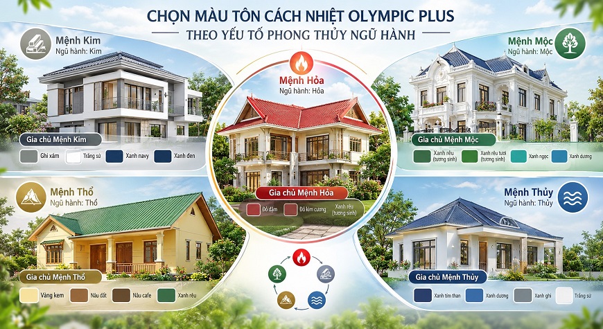 Lựa chọn màu tôn hợp mệnh gia chủ được tin rằng sẽ mang lại tài lộc, sức khỏe và sự bình an cho gia đình
